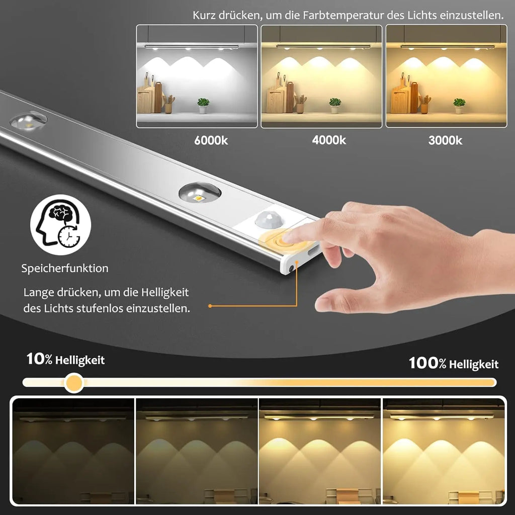 Rechargeable LED Under-Cabinet Light Bar – Dimmable, Motion Sensor & Touch Control.